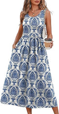 Summer Dresses for Women Flowy Casual Midi Dress Beach Vacation Sundresses with Pockets